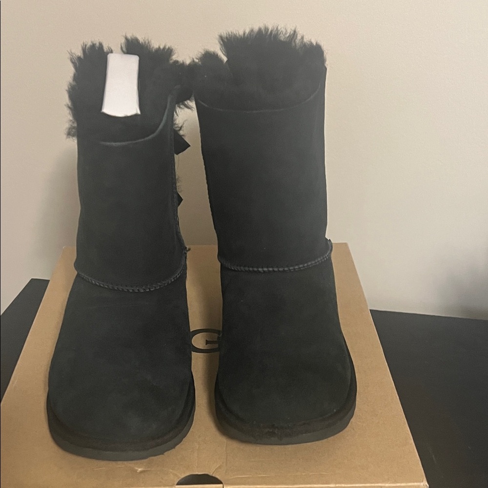 UGG Black Suede Mid-Calf Shearling Boots